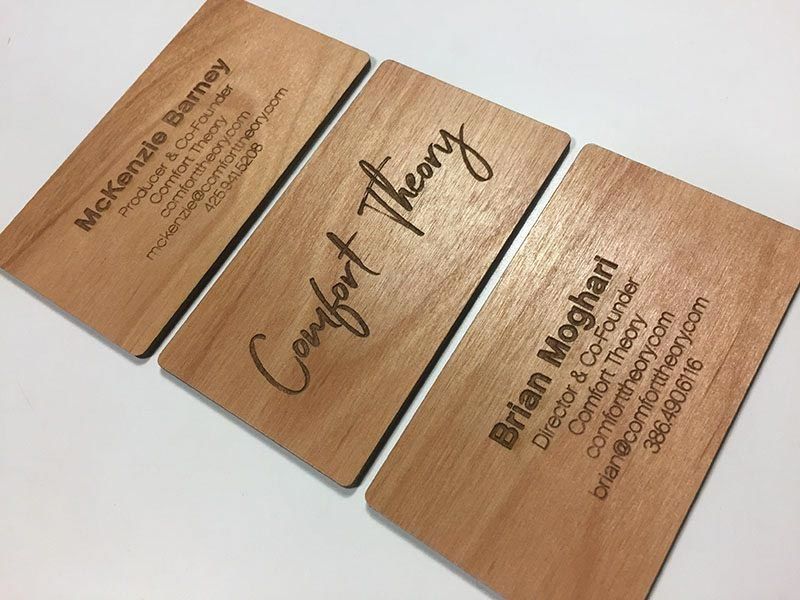 Laser engraved business card made of wood